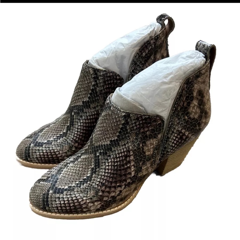Jeffrey Campbell Rosalee Ankle Boots Womens 7 Snake Print Bootie Brown Tan NWT